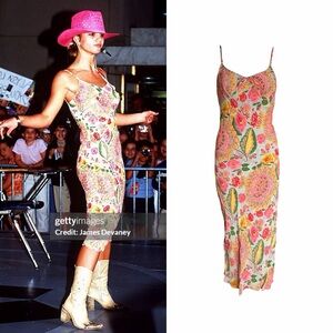Vintage 1990s Bohemian Floral Slip Dress As Seen On Britney Spears